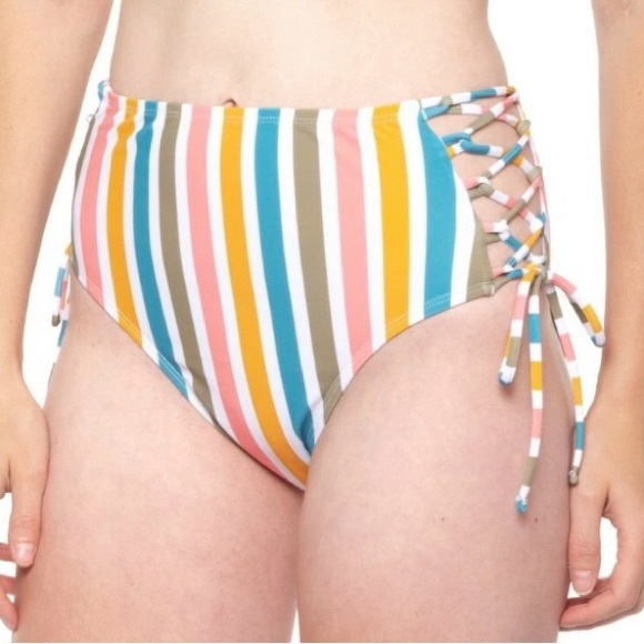 WallFlower Multi Striped Bikini Top and Bottoms Set - UPF 50+, Womens size L - Picture 6 of 6